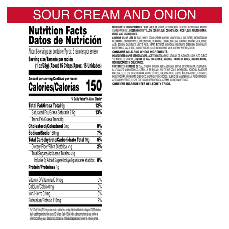 Pringles Sour Cream & Onion Potato Crisps Chips 5.2oz