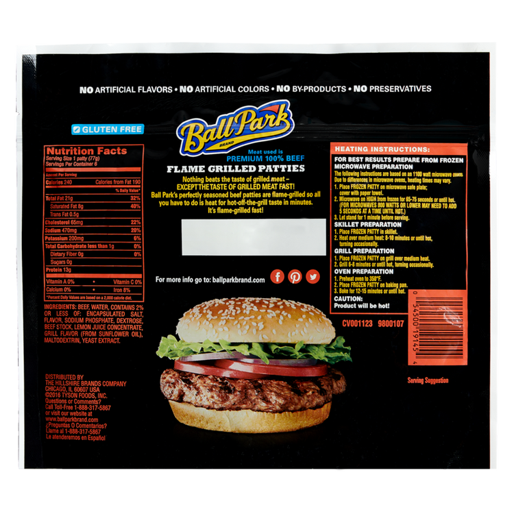 Ball Park Frozen Flamed Grilled Original Beef Patties 6ct 16.2oz
