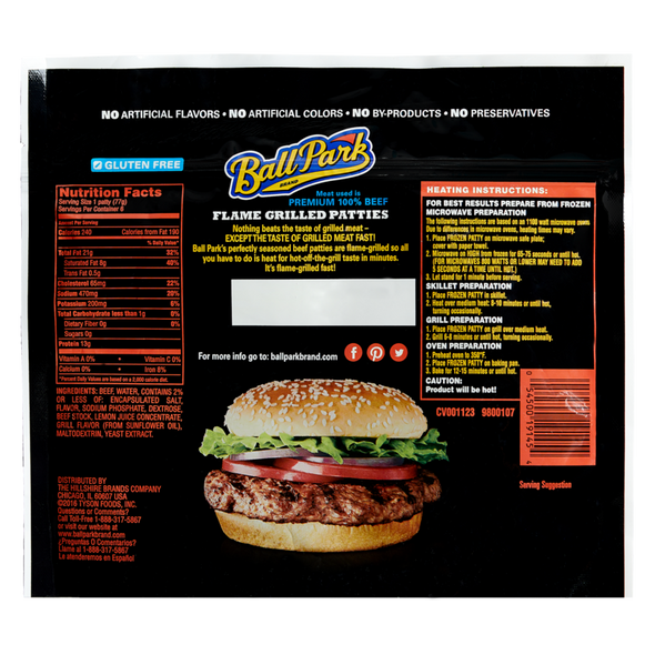 Ball Park Frozen Flamed Grilled Original Beef Patties 6ct 16.2oz