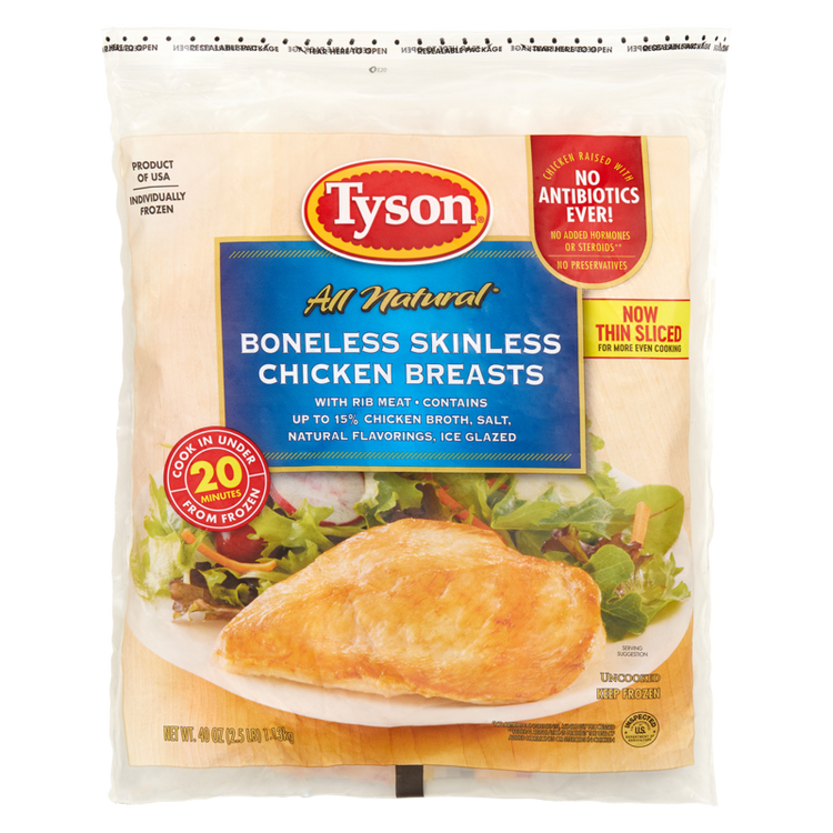 Tyson Frozen Boneless Skinless Chicken Breasts 2.5lb