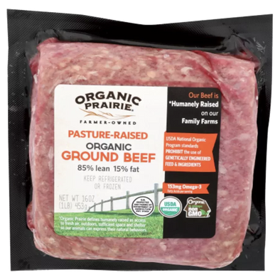 Organic Prairie Frozen Pastured Ground Beef 85/15 12oz