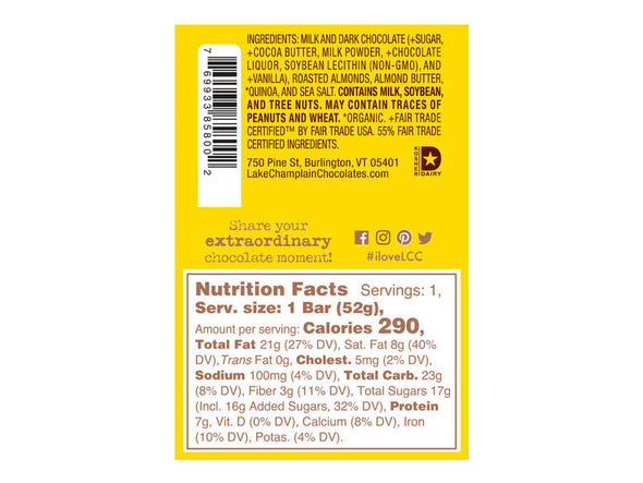 Lake Champlain Chocolates Dark Chocolate Quinoa Almond Bar 1.9oz Lake Champlain Chocolates Dark Chocolate Quinoa Almond Bar 1.9oz