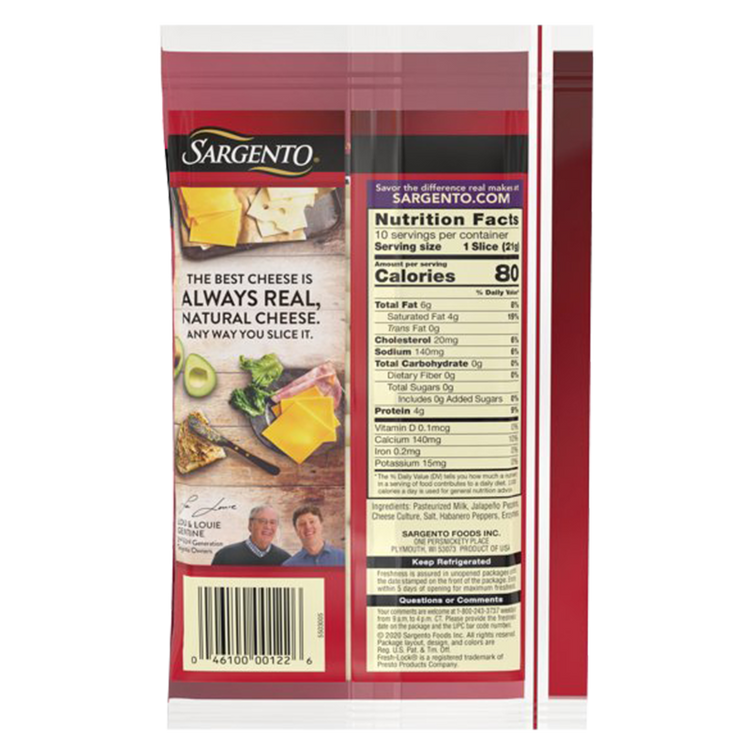 Sargento Natural Pepper Jack Cheese Slices 10ct 7.5oz