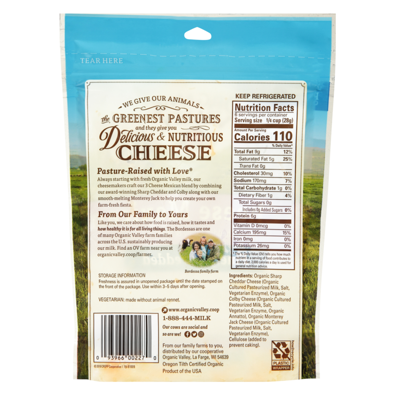 Organic Valley Mexican Blend Cheddar, Colby, Jack Finely Shredded Cheese 6oz